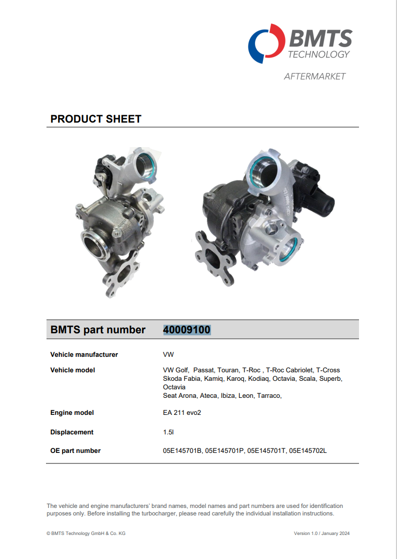 Lanzamiento nuevo turbocompresor BMTS para Volkswagen - Product_40009100